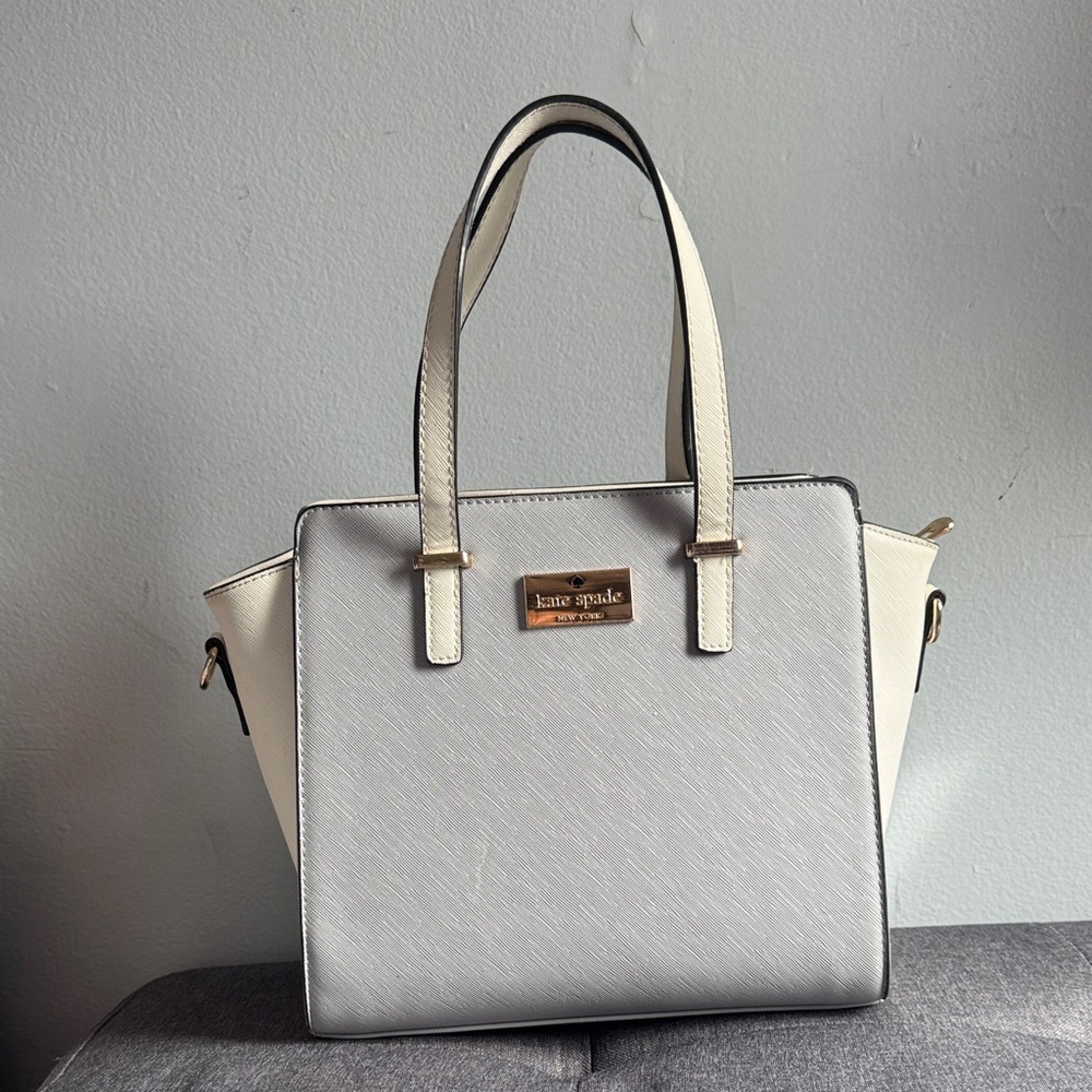 kate spade Cream and White Structured Saffiano Tote